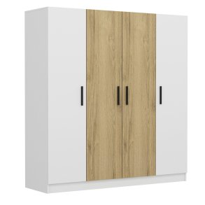 FUNZI LIVING 3954 garderobeskab, 4 lger, 1 bjlestang, 2 skuffer - hvid/natur melamin