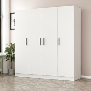 FUNZI LIVING 2186 garderobeskab, 4 lger, 1 bjlestang, 2 skuffer - hvid melamin