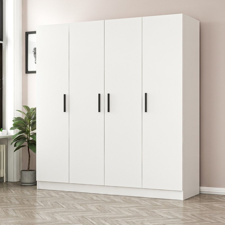 FUNZI LIVING 2186 garderobeskab, 4 lger, 1 bjlestang, 2 skuffer - hvid melamin