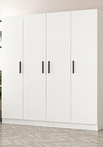 FUNZI LIVING 3804 garderobeskab, 4 lger, 1 bjlestang, 2 skuffer - hvid melamin