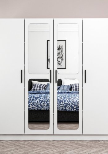 FUNZI LIVING 2436 garderobeskab, spejl, 4 lger, 1 bjlestang, 2 skuffer - hvid melamin