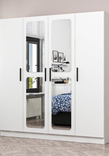 FUNZI LIVING 2436 garderobeskab, spejl, 4 lger, 1 bjlestang, 2 skuffer - hvid melamin