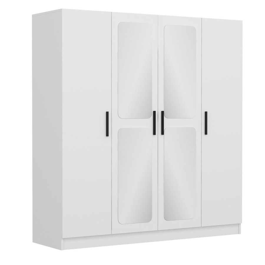 FUNZI LIVING 2436 garderobeskab, spejl, 4 lger, 1 bjlestang, 2 skuffer - hvid melamin