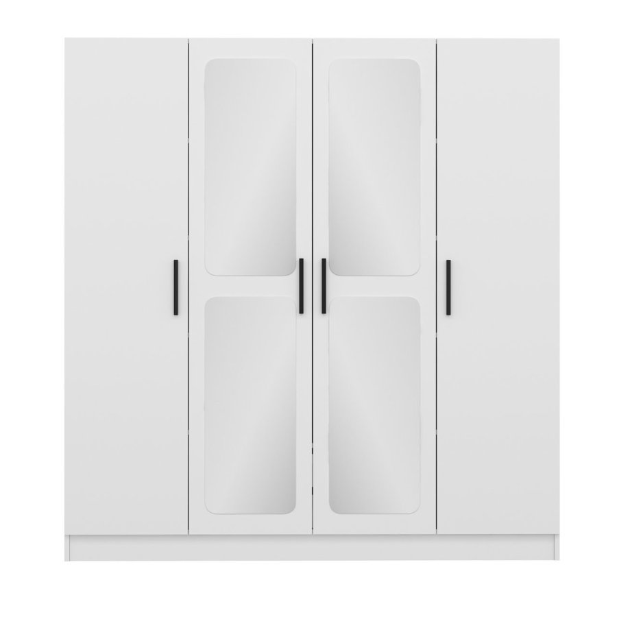 FUNZI LIVING 3814 garderobeskab, spejl, 4 lger, 1 bjlestang, 2 skuffer - hvid melamin