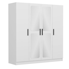 FUNZI LIVING 3814 garderobeskab, spejl, 4 lger, 1 bjlestang, 2 skuffer - hvid melamin