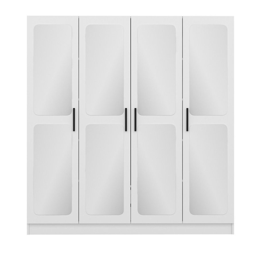 FUNZI LIVING 2437 garderobeskab, spejl, 4 lger, 1 bjlestang, 2 skuffer - hvid melamin