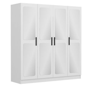 FUNZI LIVING 3815 garderobeskab, spejl, 4 lger, 1 bjlestang, 2 skuffer - hvid melamin