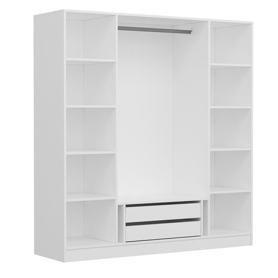 FUNZI LIVING 3815 garderobeskab, spejl, 4 lger, 1 bjlestang, 2 skuffer - hvid melamin