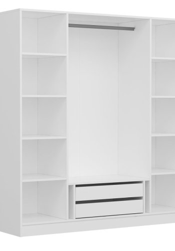 FUNZI LIVING Kalesland 2449 garderobeskab, 4 lger, 1 bjlestang, 2 skuffer - hvid melamin