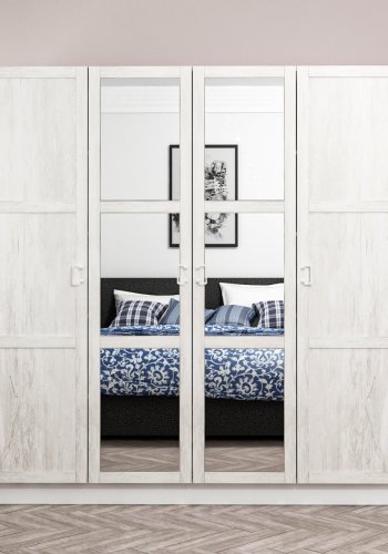 FUNZI LIVING Kalesland 2457 garderobeskab, spejl, 4 lger, 1 bjlestang, 2 skuffer - hvid melamin