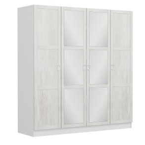 FUNZI LIVING Kalesland 2457 garderobeskab, spejl, 4 lger, 1 bjlestang, 2 skuffer - hvid melamin