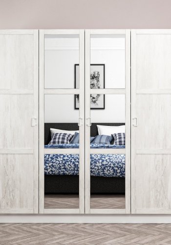 FUNZI LIVING Kalesland 3841 garderobeskab, spejl, 4 lger, 1 bjlestang, 2 skuffer - hvid melamin