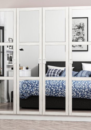 FUNZI LIVING Kalesland 3842 garderobeskab, spejl, 4 lger, 1 bjlestang, 2 skuffer - hvid melamin