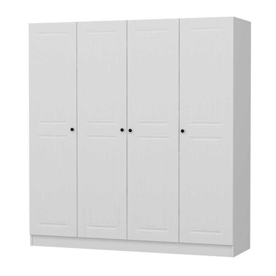 FUNZI LIVING Mebran 4008 garderobeskab, 4 lger, 1 bjlestang, 2 skuffer - hvid melamin