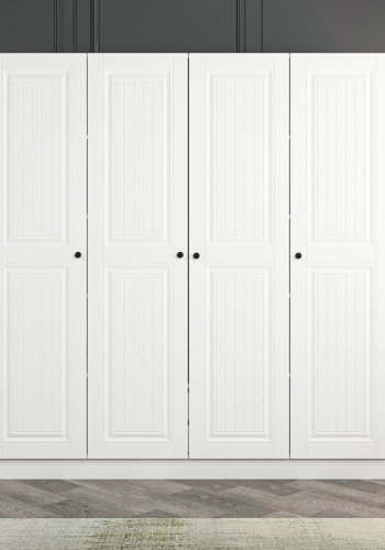 FUNZI LIVING Mebran 4772 garderobeskab, 4 lger, 1 bjlestang, 2 skuffer - hvid melamin