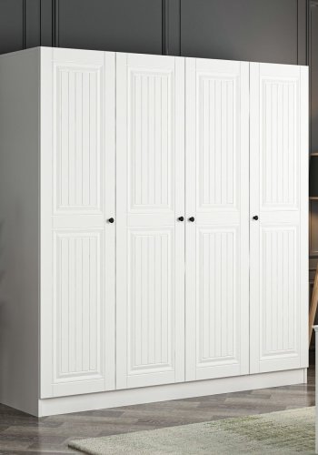 FUNZI LIVING Mebran 4772 garderobeskab, 4 lger, 1 bjlestang, 2 skuffer - hvid melamin