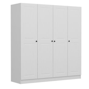 FUNZI LIVING Mebran 4772 garderobeskab, 4 lger, 1 bjlestang, 2 skuffer - hvid melamin