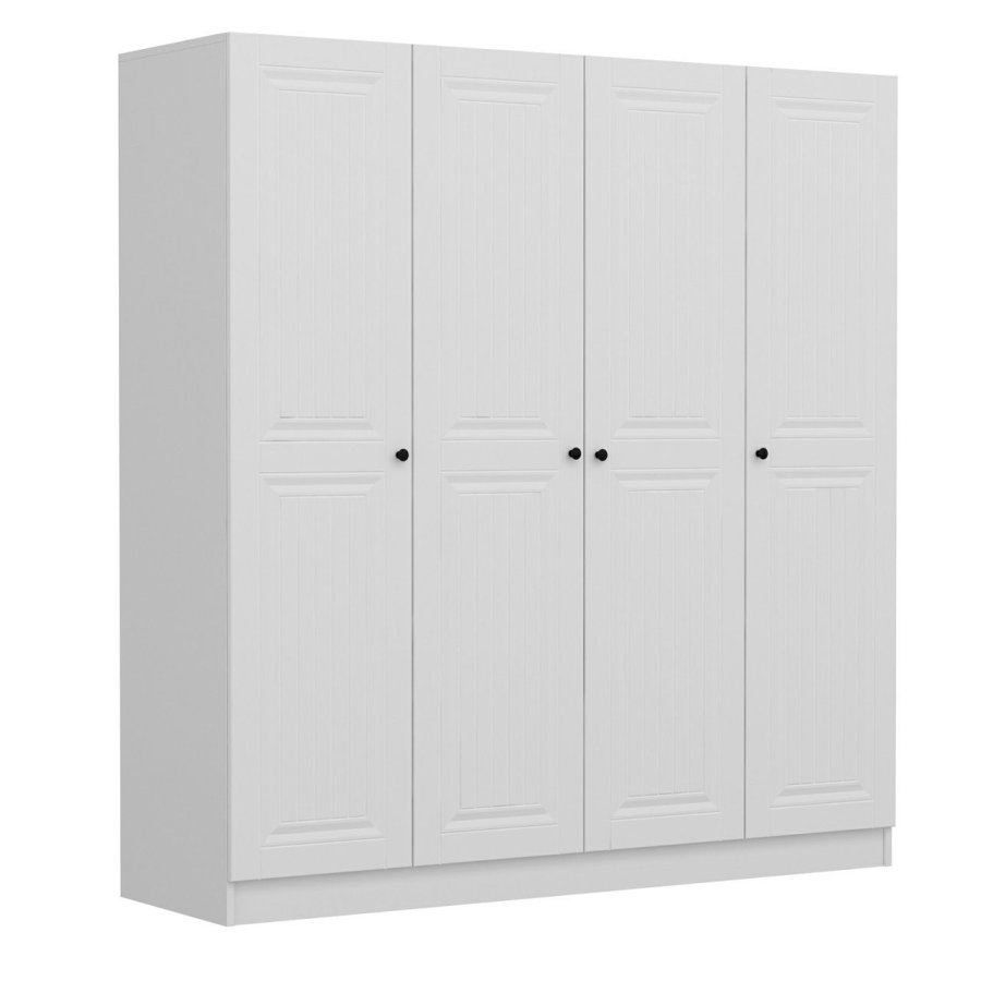 FUNZI LIVING Mebran 4772 garderobeskab, 4 lger, 1 bjlestang, 2 skuffer - hvid melamin