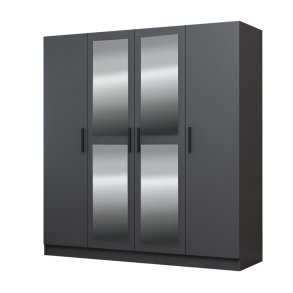 FUNZI LIVING 4984 garderobeskab, spejl, 4 lger, 1 bjlestang, 2 skuffer - antracitgr melamin