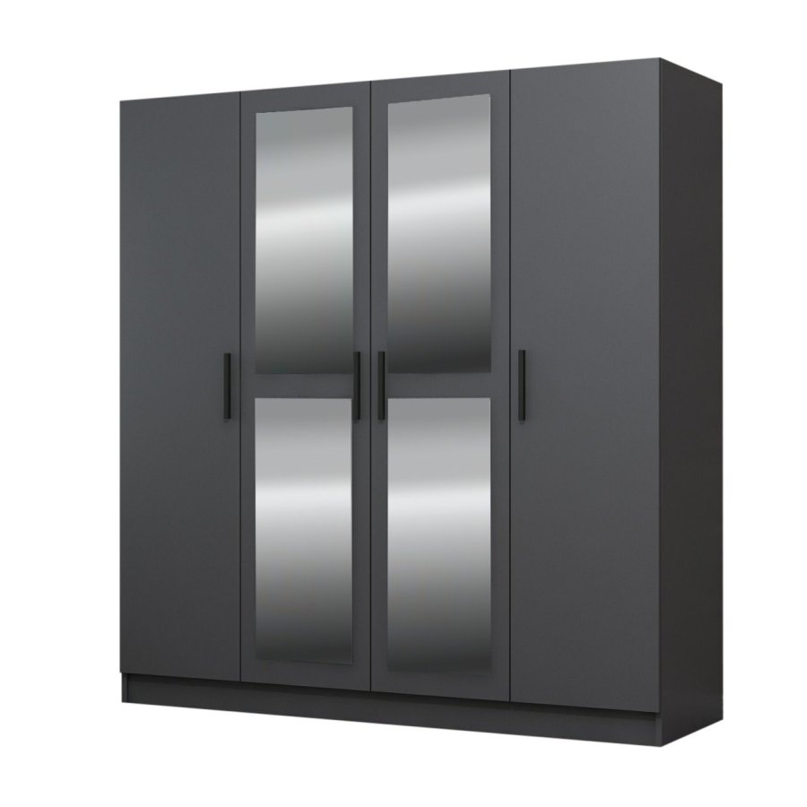 FUNZI LIVING 4984 garderobeskab, spejl, 4 lger, 1 bjlestang, 2 skuffer - antracitgr melamin