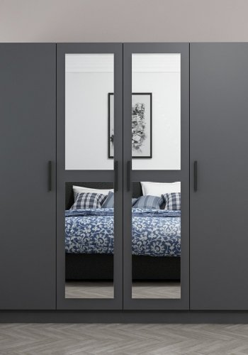 FUNZI LIVING 5088 garderobeskab, spejl, 4 lger, 1 bjlestang, 2 skuffer - antracitgr melamin