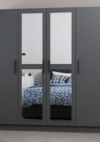 FUNZI LIVING 5088 garderobeskab, spejl, 4 lger, 1 bjlestang, 2 skuffer - antracitgr melamin