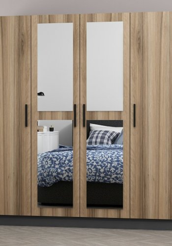 FUNZI LIVING 5011 garderobeskab, spejl, 4 lger, 1 bjlestang, 2 skuffer - natur melamin