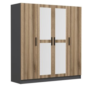 FUNZI LIVING 5011 garderobeskab, spejl, 4 lger, 1 bjlestang, 2 skuffer - natur melamin