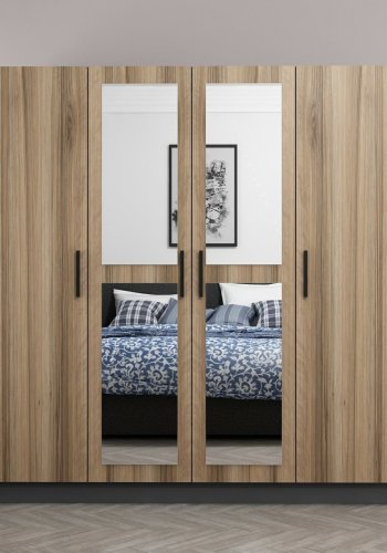 FUNZI LIVING 5115 garderobeskab, spejl, 4 lger, 1 bjlestang, 2 skuffer - natur melamin