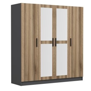 FUNZI LIVING 5115 garderobeskab, spejl, 4 lger, 1 bjlestang, 2 skuffer - natur melamin