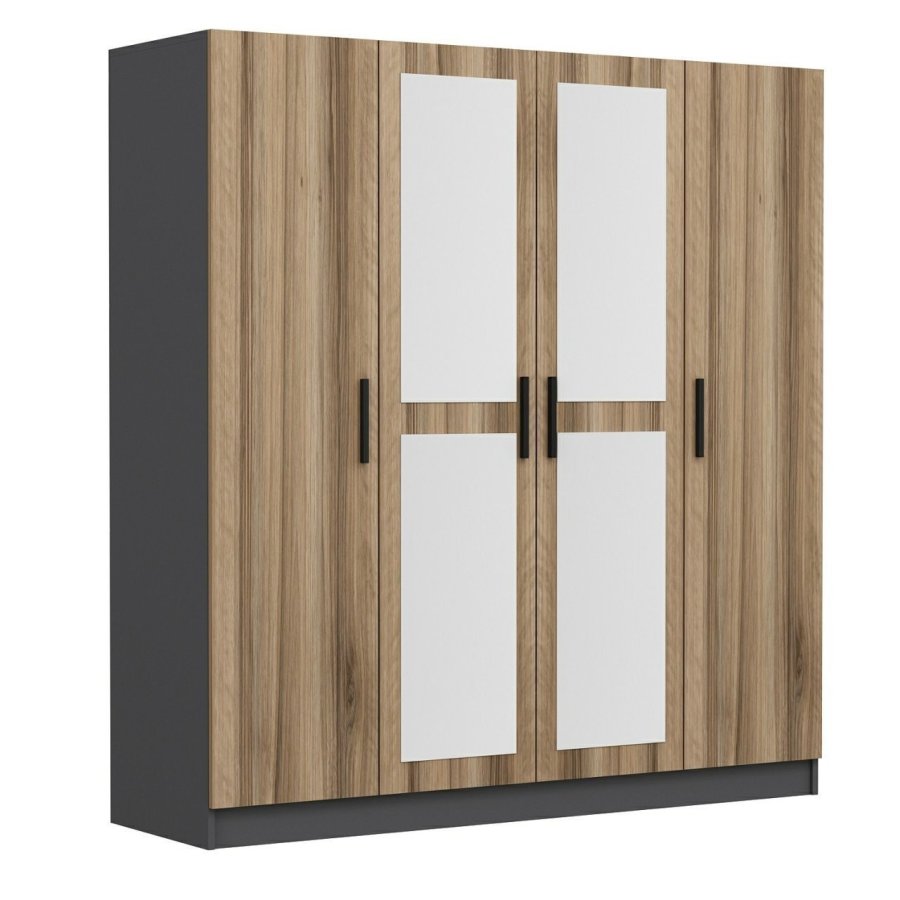 FUNZI LIVING 5115 garderobeskab, spejl, 4 lger, 1 bjlestang, 2 skuffer - natur melamin