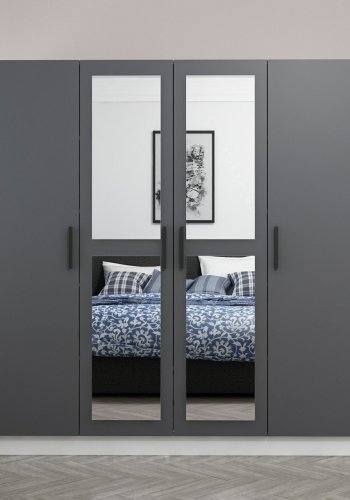 FUNZI LIVING 4957 garderobeskab, spejl, 4 lger, 1 bjlestang, 2 skuffer - antracitgr melamin