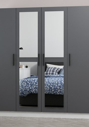 FUNZI LIVING 4957 garderobeskab, spejl, 4 lger, 1 bjlestang, 2 skuffer - antracitgr melamin