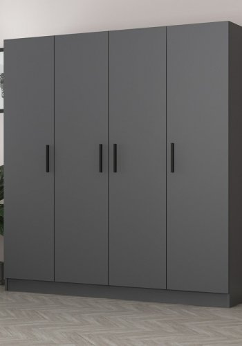 FUNZI LIVING 4974 garderobeskab, 4 lger, 1 bjlestang, 2 skuffer - antracitgr melamin