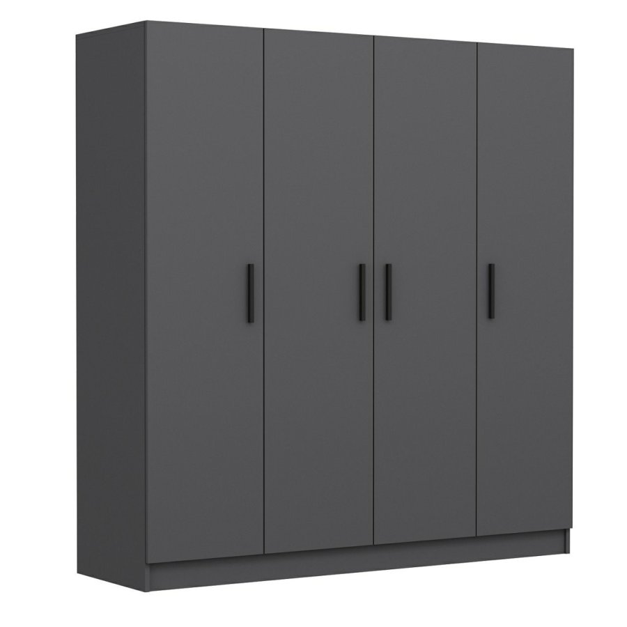 FUNZI LIVING 5078 garderobeskab, 4 lger, 1 bjlestang, 2 skuffer - antracitgr melamin