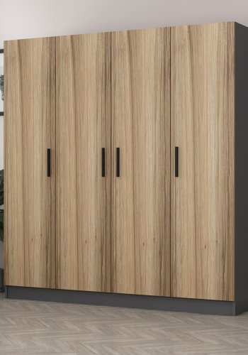 FUNZI LIVING 5001 garderobeskab, 4 lger, 1 bjlestang, 2 skuffer - natur melamin