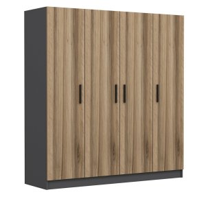 FUNZI LIVING 5001 garderobeskab, 4 lger, 1 bjlestang, 2 skuffer - natur melamin