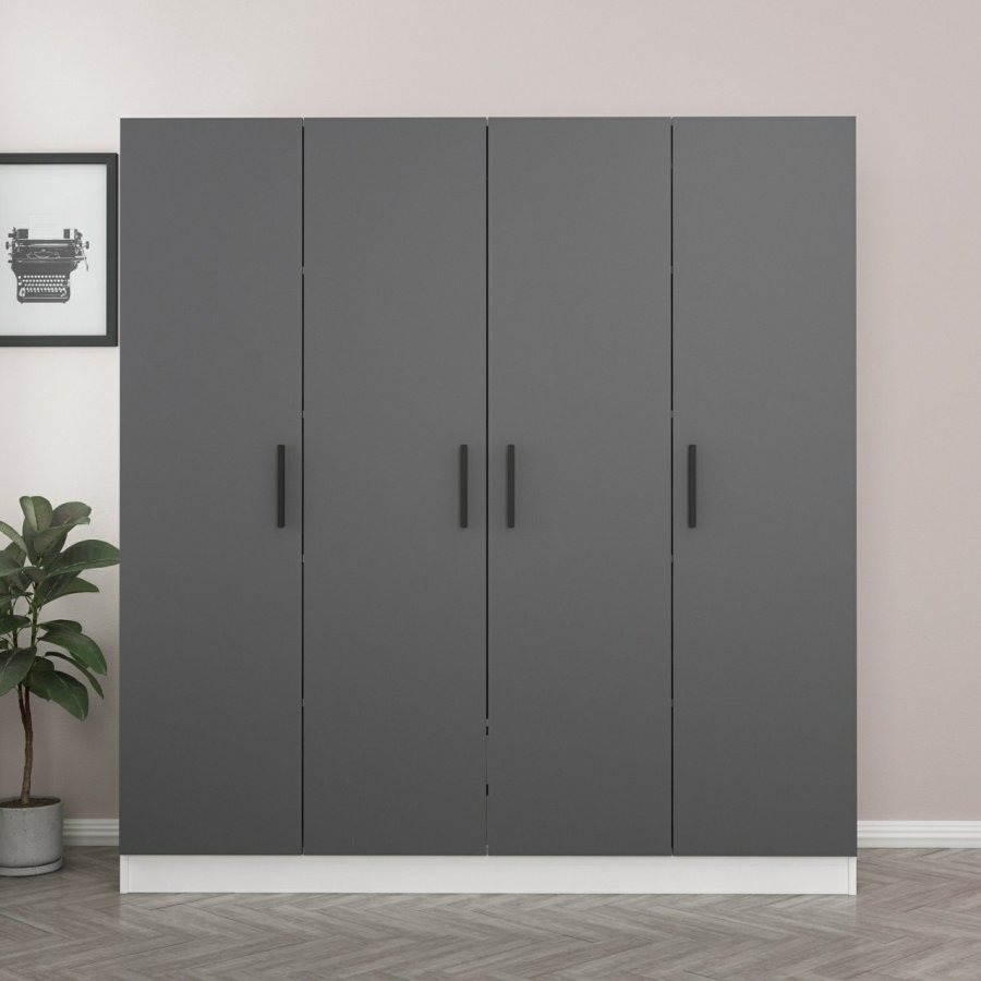 FUNZI LIVING 4947 garderobeskab, 4 lger, 1 bjlestang, 2 skuffer - antracitgr melamin