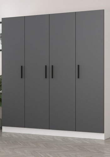 FUNZI LIVING 5051 garderobeskab, 4 lger, 1 bjlestang, 2 skuffer - antracitgr melamin