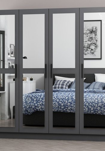 FUNZI LIVING 5089 garderobeskab, spejl, 4 lger, 1 bjlestang, 2 skuffer - antracitgr melamin