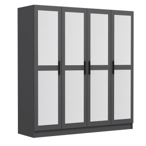 FUNZI LIVING 5089 garderobeskab, spejl, 4 lger, 1 bjlestang, 2 skuffer - antracitgr melamin