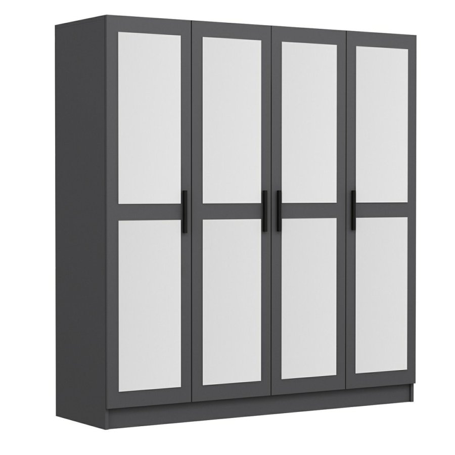 FUNZI LIVING 5089 garderobeskab, spejl, 4 lger, 1 bjlestang, 2 skuffer - antracitgr melamin