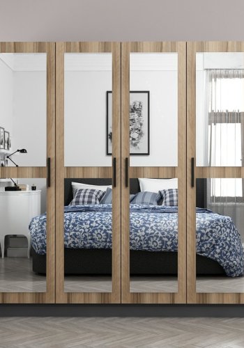 FUNZI LIVING 5012 garderobeskab, spejl, 4 lger, 1 bjlestang, 2 skuffer - natur melamin