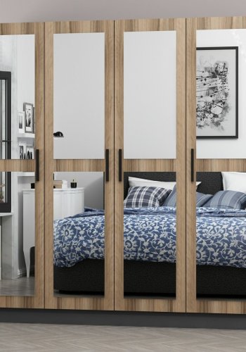 FUNZI LIVING 5012 garderobeskab, spejl, 4 lger, 1 bjlestang, 2 skuffer - natur melamin