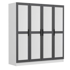 FUNZI LIVING 4958 garderobeskab, spejl, 4 lger, 1 bjlestang, 2 skuffer - antracitgr melamin