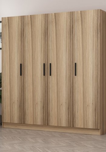 FUNZI LIVING 7498 garderobeskab, 4 lger, 1 bjlestang, 2 skuffer - naturfarvet melamin