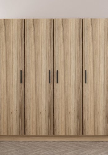 FUNZI LIVING 7498 garderobeskab, 4 lger, 1 bjlestang, 2 skuffer - naturfarvet melamin