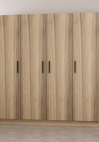 FUNZI LIVING 7498 garderobeskab, 4 lger, 1 bjlestang, 2 skuffer - naturfarvet melamin