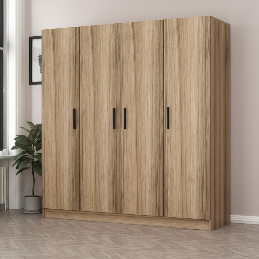 FUNZI LIVING 7628 garderobeskab, 4 lger, 1 bjlestang, 2 skuffer - natur melamin