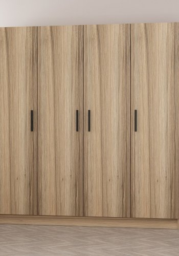 FUNZI LIVING 7628 garderobeskab, 4 lger, 1 bjlestang, 2 skuffer - natur melamin